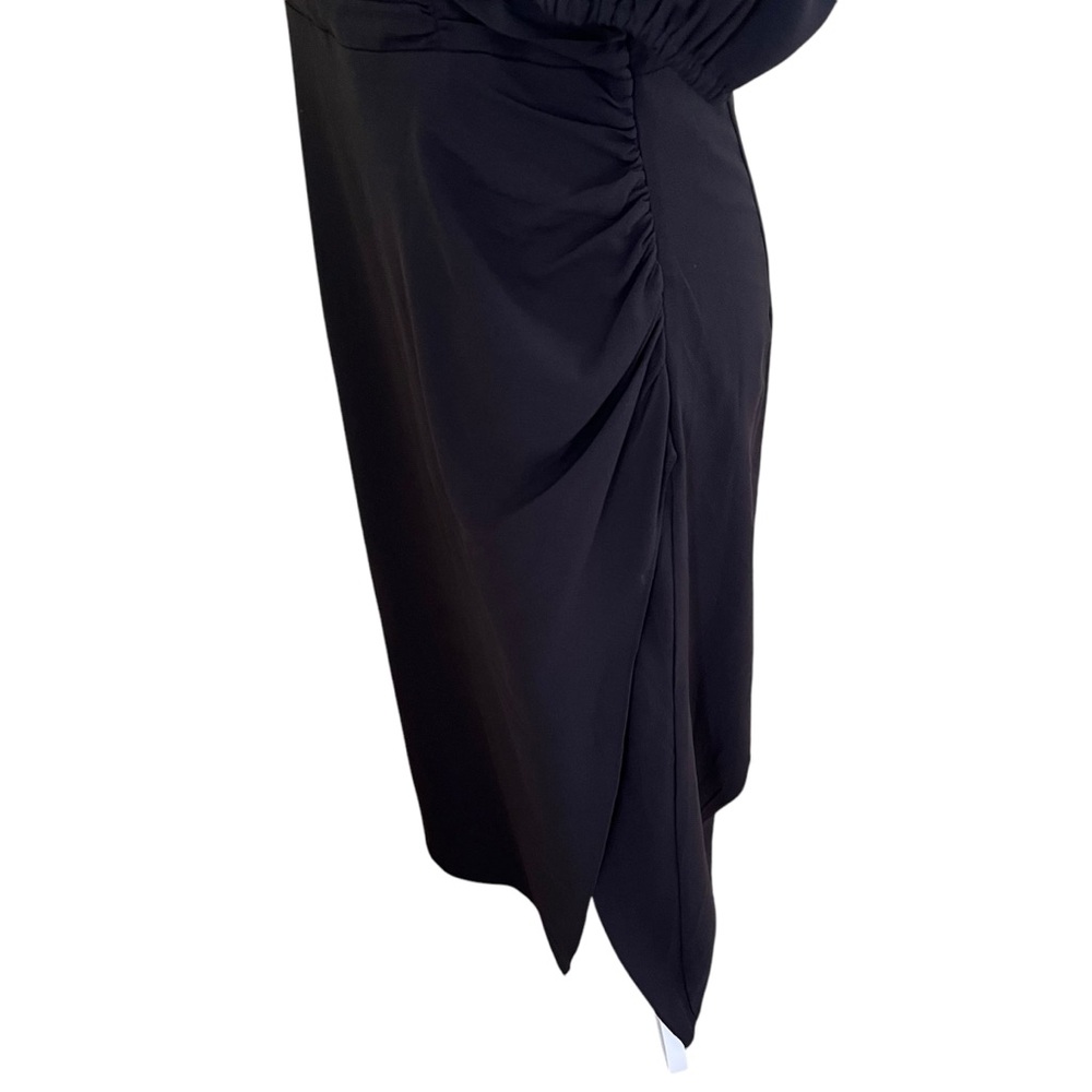 French Connection "Afina" Black Ruched Puff Sleeve Midi Dress with Slit M - Picture 7 of 15